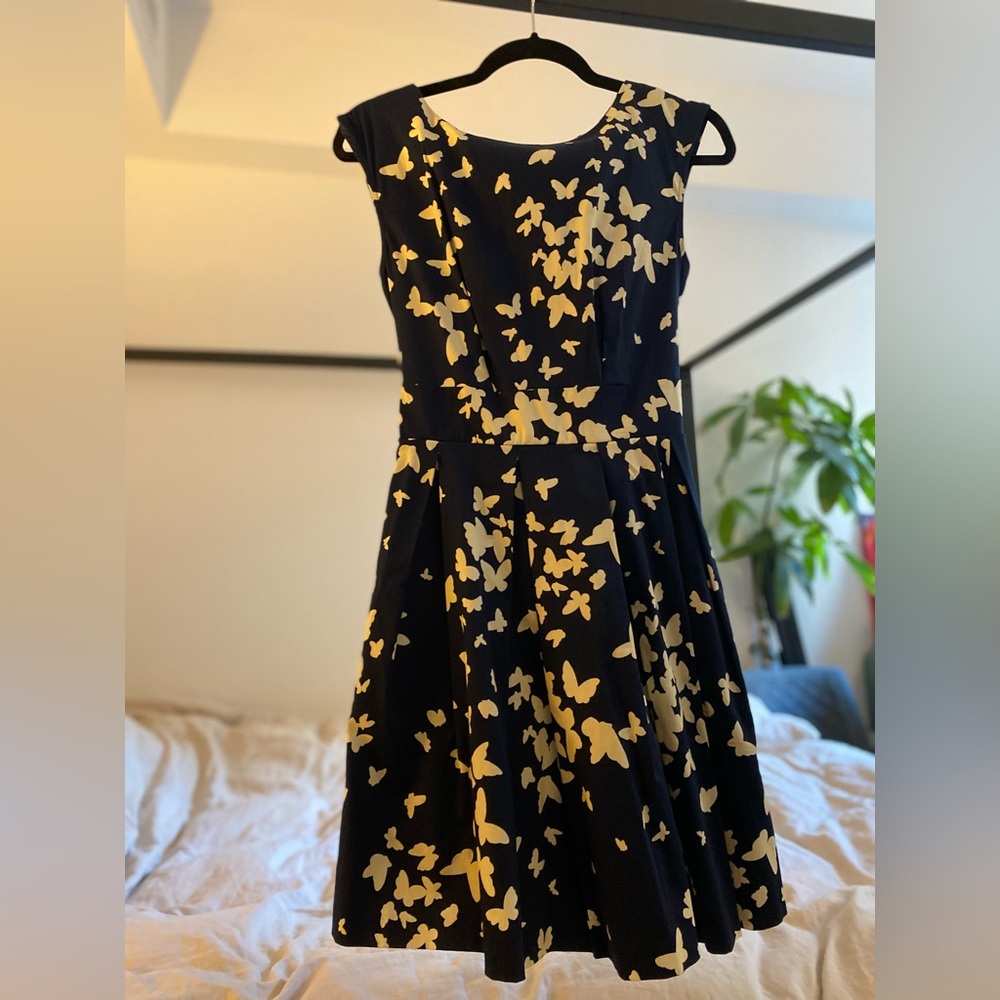 Anthropologie Blue & White Butterfly Dress, Size 8
